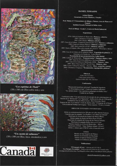 Daniel Tomasini catálogo  Homenaje a Québec  exposición Alianza francesa,  